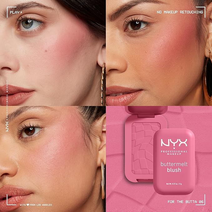 NYX PROFESSIONAL MAKEUP Buttermelt Powder Blush, Fade and Transfer-Resistant Blush, Up to 12HR Make Up Wear, Vegan Formula - For The Butta-Velvo Beauty