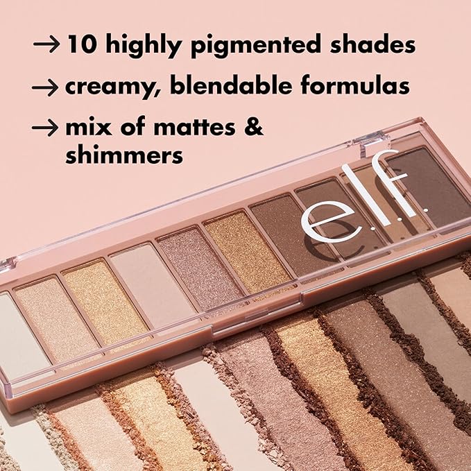 e.l.f. Perfect 10 Eyeshadow Palette, Ten Ultra-pigmented Neutral Shades, Blendable Formula, Vegan & Cruelty-free, Need It Nude (Packaging May Vary)-Velvo Beauty