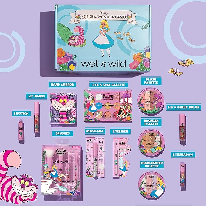 wet n wild Alice in Wonderland PR Box - Makeup Set with Versatile Brushes, Buildable & Blendable Palettes, Vibrant Colors, & Lip Glosses for Unique Looks, Cruelty-Free & Vegan-Velvo Beauty