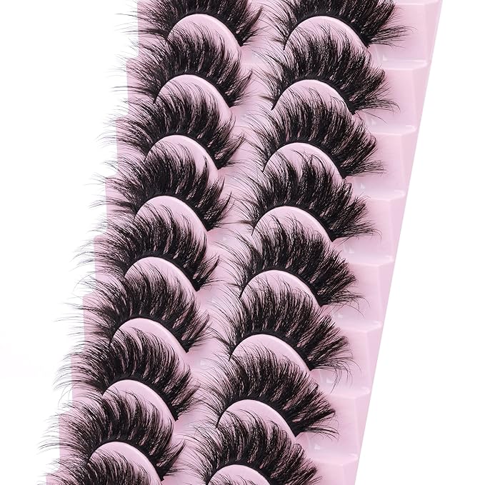 FANXITON False Eyelashes Fluffy Mink Lashes 20 mm Cat Eye Lashes Long 5D Wispy Dramatic 10 Pairs Pack-Velvo Beauty