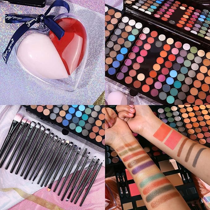 Makeup Gift Sets For Women - 190 Colors Makeup Palette Include Eyeshadow, Blushes, Eyebrow Powder,Eye Pencil,Mirror+20Pcs Makeup Brushes+Eyeshadow Primer+2Pcs Sponge Puff Make Up Set (Makeup Set A)-Velvo Beauty
