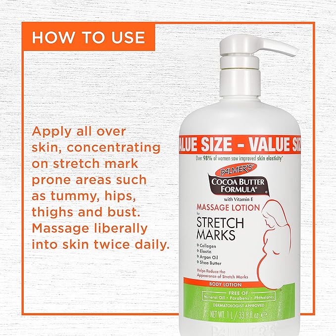 Palmer's Cocoa Butter Pregnancy Stretch Mark Lotion with Shea Butter, Oils, Collagen, and Elastin, 33.8 and 8.5 Ounces-Velvo Beauty