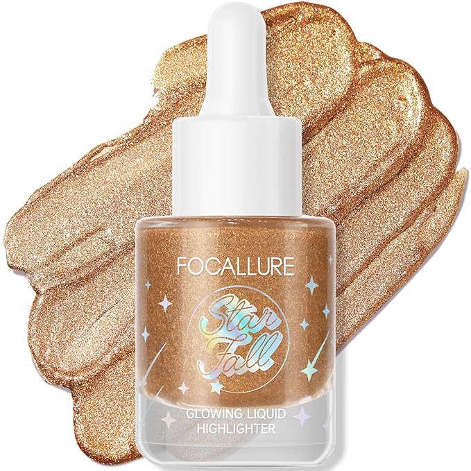 FOCALLURE Starfall Glowing Liquid Highlighter, Shimmering Body Oil, Non-Sticky Shimmer Liquid Luminizer, Non-Greasy, Face & Body Glitter Makeup for Costumes, Cosplay, Rave Festival, BRONZE CRAZE-Velvo Beauty