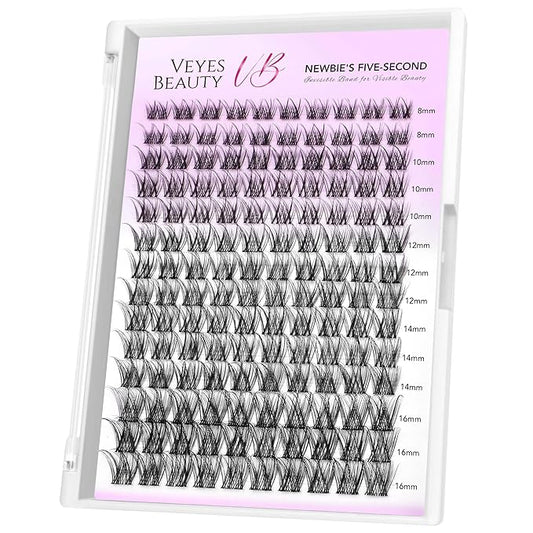 VEYESBEAUTY Lash Clusters Individual Eyelash Extensions Thin & Invisible Band DIY False Eyelashes for Self-application Newbie's Five-Second Series Wispy Lash Tray, LuxeBold 8-16mm Mixed Length-Velvo Beauty