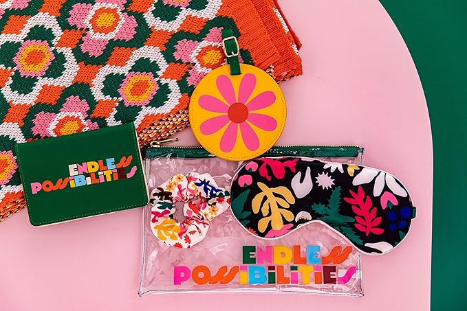 ban.do Getaway Travel Accessories Set, Vacation Essentials Pack Includes Zipper Pouch, Eye Sleeping Mask, Luggage Tag, and Hair Scrunchie, Endless Possibilities-Velvo Beauty