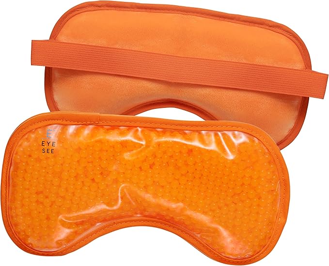 Plush Gel Eye Mask for Puffy Eyes, Orange - Cold Eye mask to Treat Dark Circles, Sinuses, Dry Eyes, and for Allergy Relief - Microwave Safe for Heat Therapy-Velvo Beauty