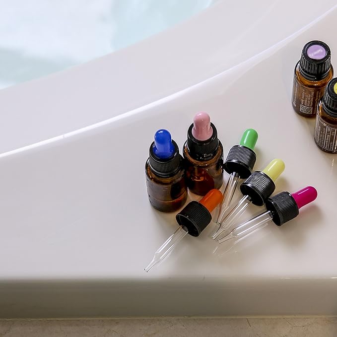 Year of Plenty Glass Eye Droppers for 10ml & 15ml Essential Oil Bottles | Set of 12 | Multicolored | Compatible with doTERRA, Young Living, Plant Therapy, Plnt Guru, Rocky Mtn, Edens Grdn-Velvo Beauty