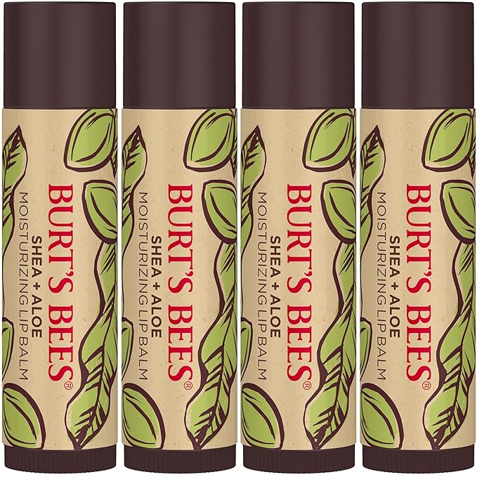 Burt's Bees Lip Balm Mothers Day Gifts for Mom - Shea and Aloe Lip Moisturizer With Responsibly Sourced Beeswax, Tint-Free, Natural Origin Conditioning Lip Treatment, 4 Tubes, 0.15 oz.-Velvo Beauty