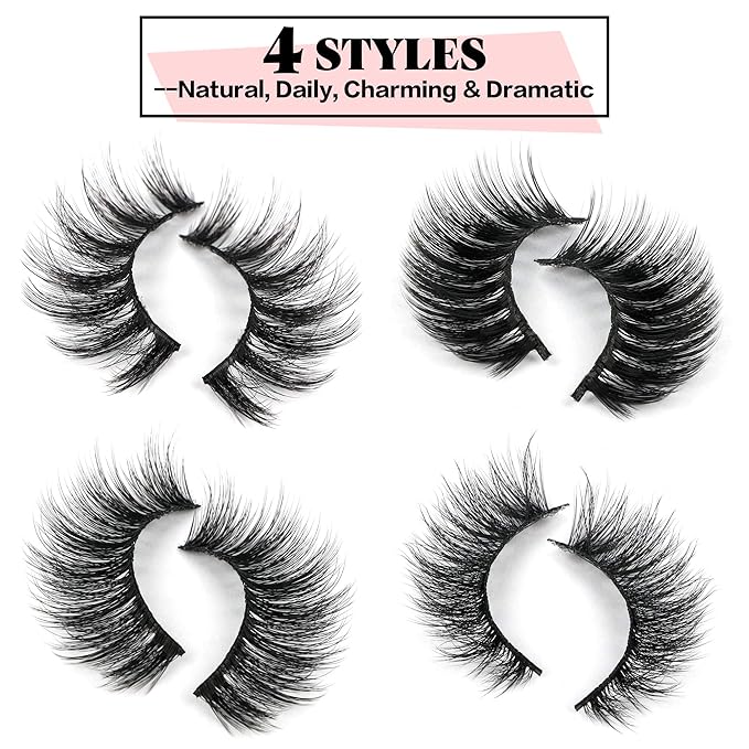 JIMIRE 20 Pairs False Eyelashes 4 Styles Mink Eyelashes Fluffy Pack 3D Volume Faux Mink Cat Eye Lashes Pack-Velvo Beauty
