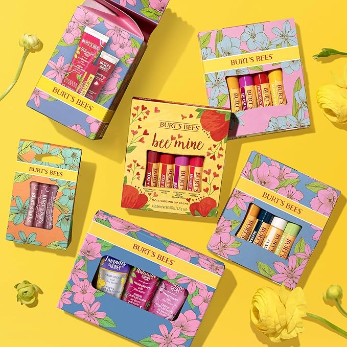 Burt's Bees Gifts Ideas - In Full Bloom Lip Balm Set, Original Beeswax, Dragonfruit Lemon, Tropical Pineapple & Strawberry, Natural Origin Lip Treatment, 4 Tubes, 0.15 oz.-Velvo Beauty