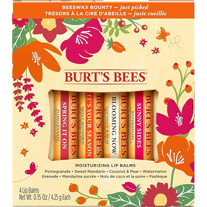 Burt's Bees Gifts, 4 Lip Balm Products, Just Picked Set - Pomegranate, Sweet Mandarin, Coconut Pear & Watermelon (4 Pack)-Velvo Beauty