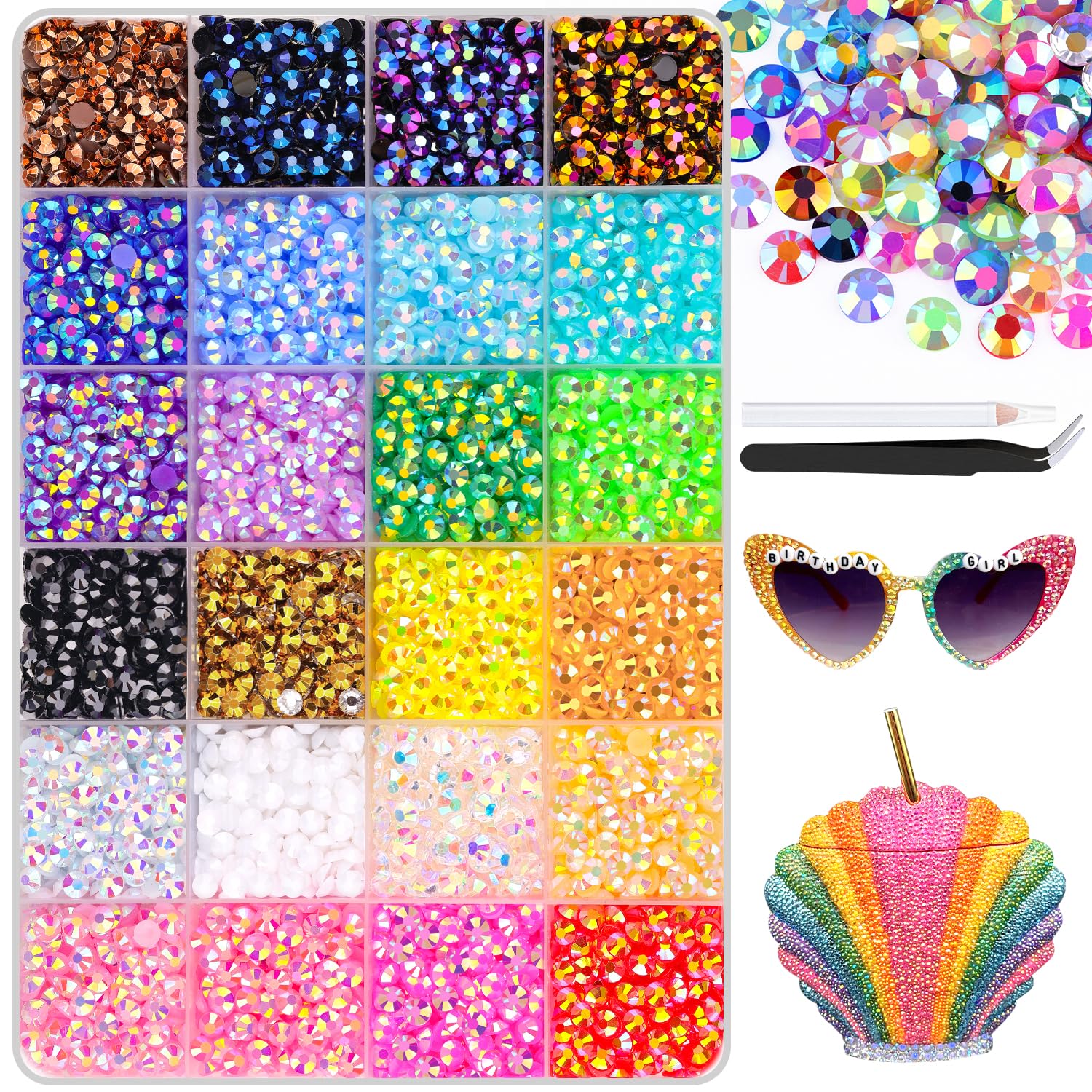 6600Pcs Resin Jelly Rhinestones with Tweezers for Crafting, Multi Colors 5mm Non Hotfix Flatback Gems, Bedazzling Crystal for DIY Crafts Clothing Tumblers Mugs Shoes Decor Nail Art-Velvo Beauty