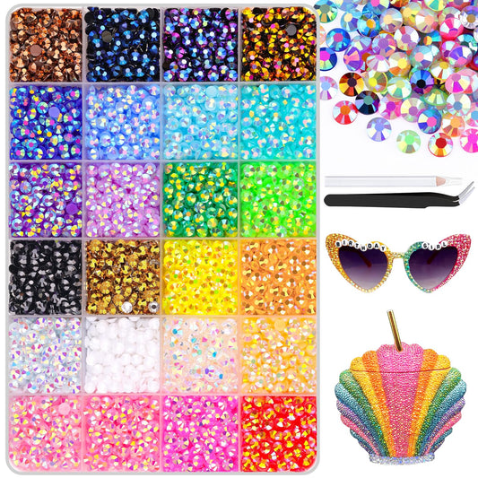 6600Pcs Resin Jelly Rhinestones with Tweezers for Crafting, Multi Colors 5mm Non Hotfix Flatback Gems, Bedazzling Crystal for DIY Crafts Clothing Tumblers Mugs Shoes Decor Nail Art-Velvo Beauty