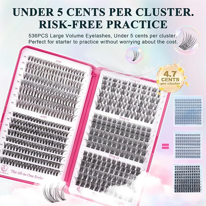 Foxy Beauty Wispy Lash Clusters - 536Pcs Natural 8-16MM EyeLash Clusters 30D 40D & Foxy Lashes For Natural Look D Curl Lash Clusters For DIY Lashes At Home-Velvo Beauty