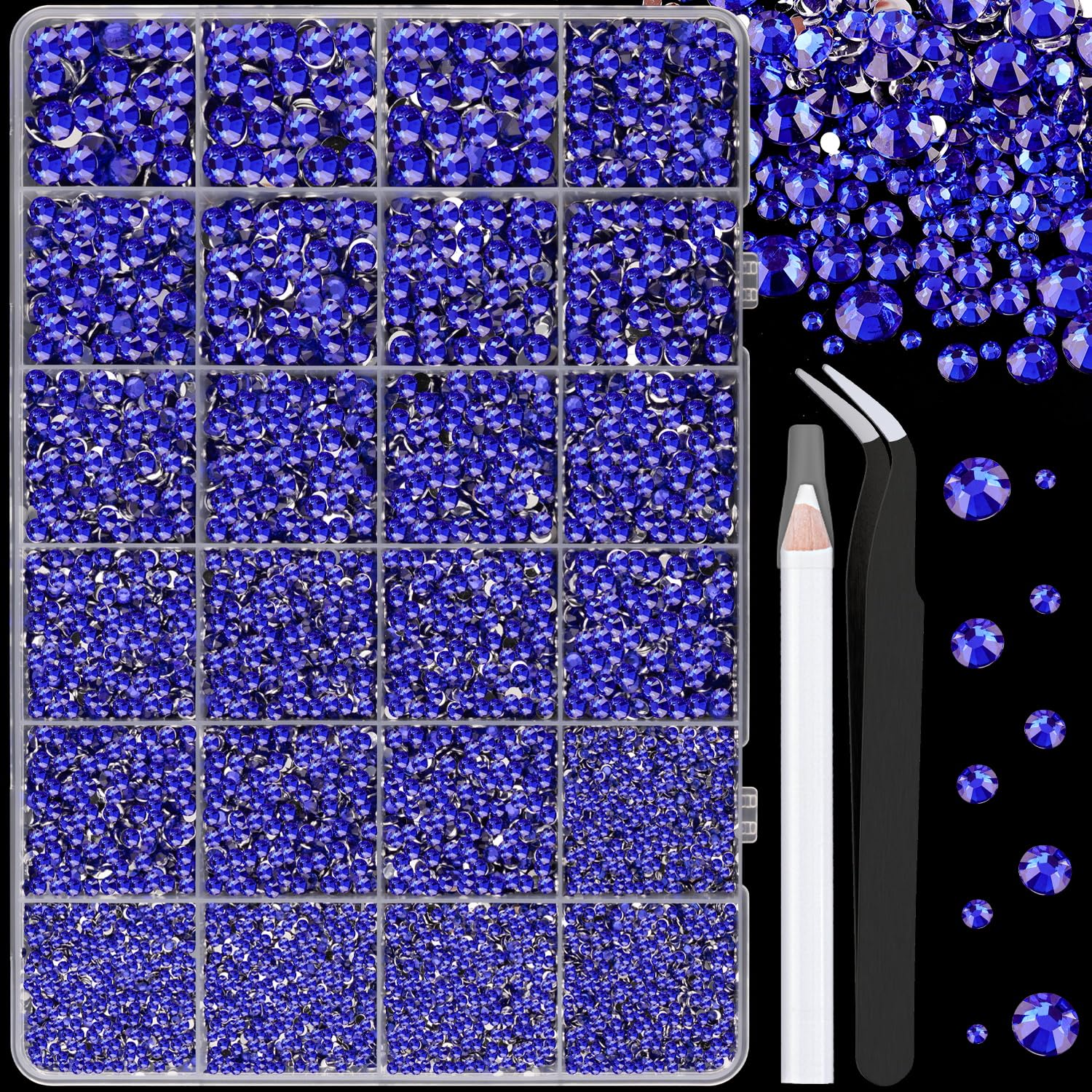 25000Pcs Resin Rhinestones for Crafting, Royal Blue 2-6mm Mixed Sizes Non Hotfix Flatback Gems, Bedazzling Crystal for DIY Crafts Clothing Tumblers Mugs Shoes Fabric Nail Art-Velvo Beauty