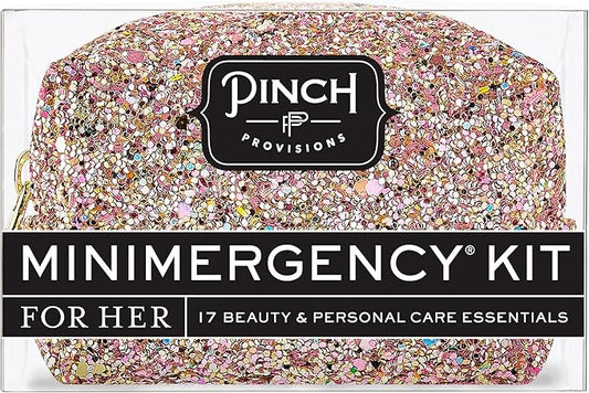 Pinch Provisions Rose Gold Minimergency Kit, includes 17 Travel-Sized Cosmetic Essentials, Convenient for Purses, Emergency Beauty Accessories, Gifts for Holiday’s & Birthday’s-Velvo Beauty
