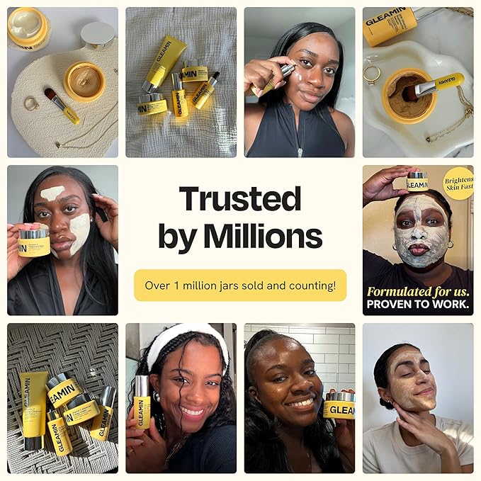 Gleamin Vitamin C Clay Mask for Dark Spots, Turmeric Clay Face Mask Skin Care, Deeply Cleanses & Refines Pores, Brightens Uneven Tone and Helps Improve Post-Blemish Scarring & Texture, Up to 20 Uses-Velvo Beauty