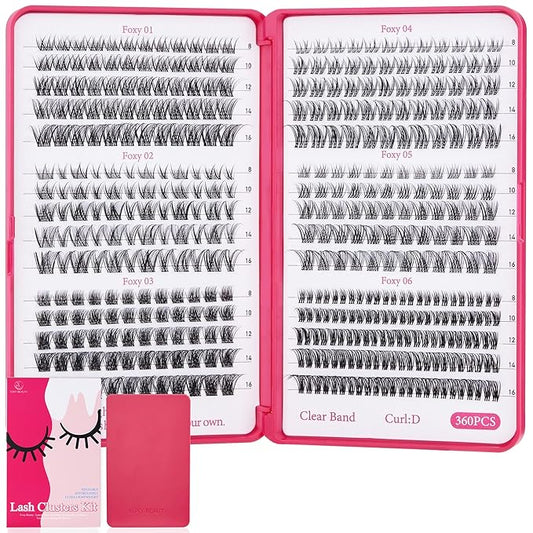 Lash Clusters Kit 432pcs Wispy Lashes Clusters Lash Clusters Clear Band Eyelash Clusters Natural Look Lash Extension Kit Invisible Band Lashes 0.07D-Velvo Beauty