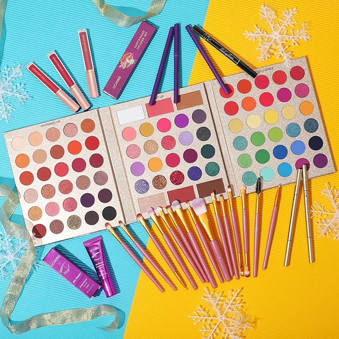 UCANBE Makeup Set for Women Full kit, Included 86 Color Eyeshadow Palette with 15pcs Make Up Brushes, Eyeliner Pen, Eye Primer, Eyebrow Pencil, Lip liner and Liquid Lipstick All in One Gift Set-Velvo Beauty