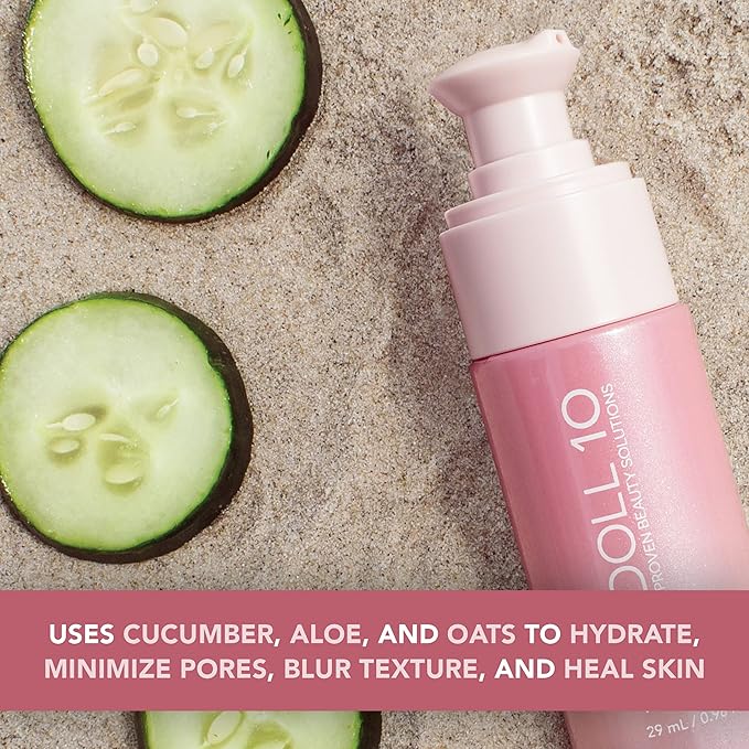 Doll 10 - Doll Skin Tinted Serum Primer - Blurs Color, Texture & Pores - Improves Skin While Wearing - Good for All Skin Types - Oil Free, Vegan, Cruelty Free & No Parabens (Light-Medium, 1 oz)-Velvo Beauty