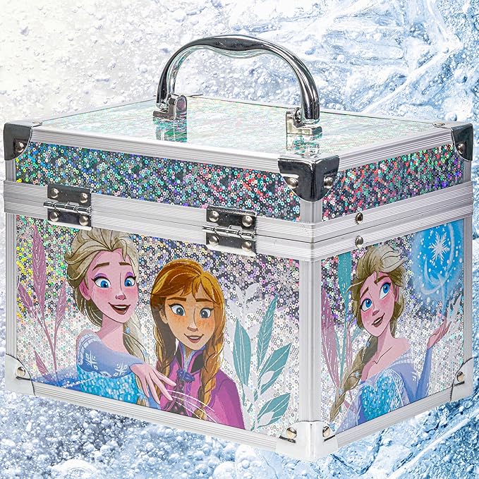 Disney Frozen Train Case Girls Beauty Set, Kids Makeup Kit for Girls, Real Washable Toy Makeup Set, Frozen Gift, Play Makeup, Pretend Play, Party Favor, Birthday, Toys Ages 3 4 5 6 7 8 9 10 11 12-Velvo Beauty