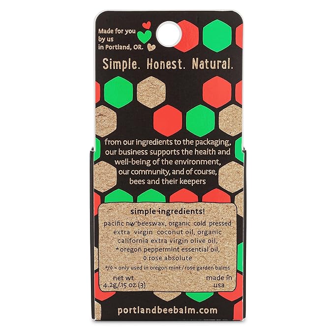 Portland Bee Balm All Natural Handmade Beeswax Based Lip Balm Unscented, Oregon Mint and Rose Assortment 3 Count-Velvo Beauty