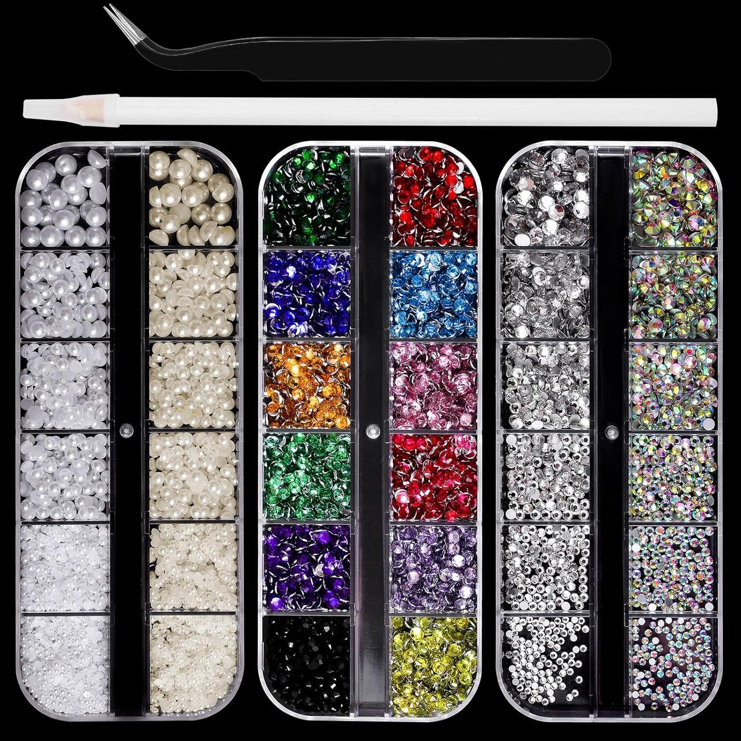 Flatback Rhinestones Half Pearls for Crafting, 1.6-4mm Colorful Crystal AB Rhinestones and 1.5-6mm Small Pearls for Bedazzling, Clothes and Nails Art-Velvo Beauty