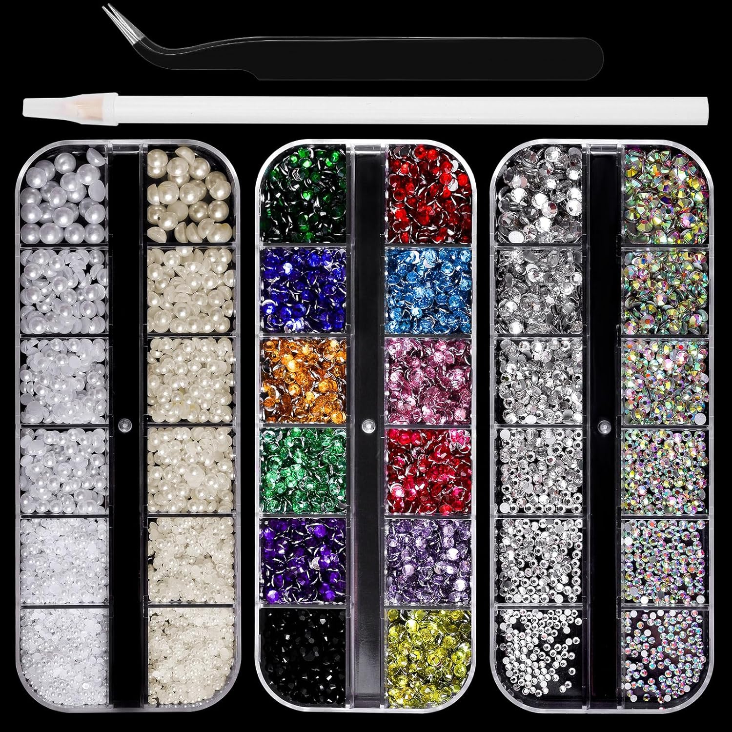 Flatback Rhinestones Half Pearls for Crafting, 1.6-4mm Colorful Crystal AB Rhinestones and 1.5-6mm Small Pearls for Bedazzling, Clothes and Nails Art-Velvo Beauty