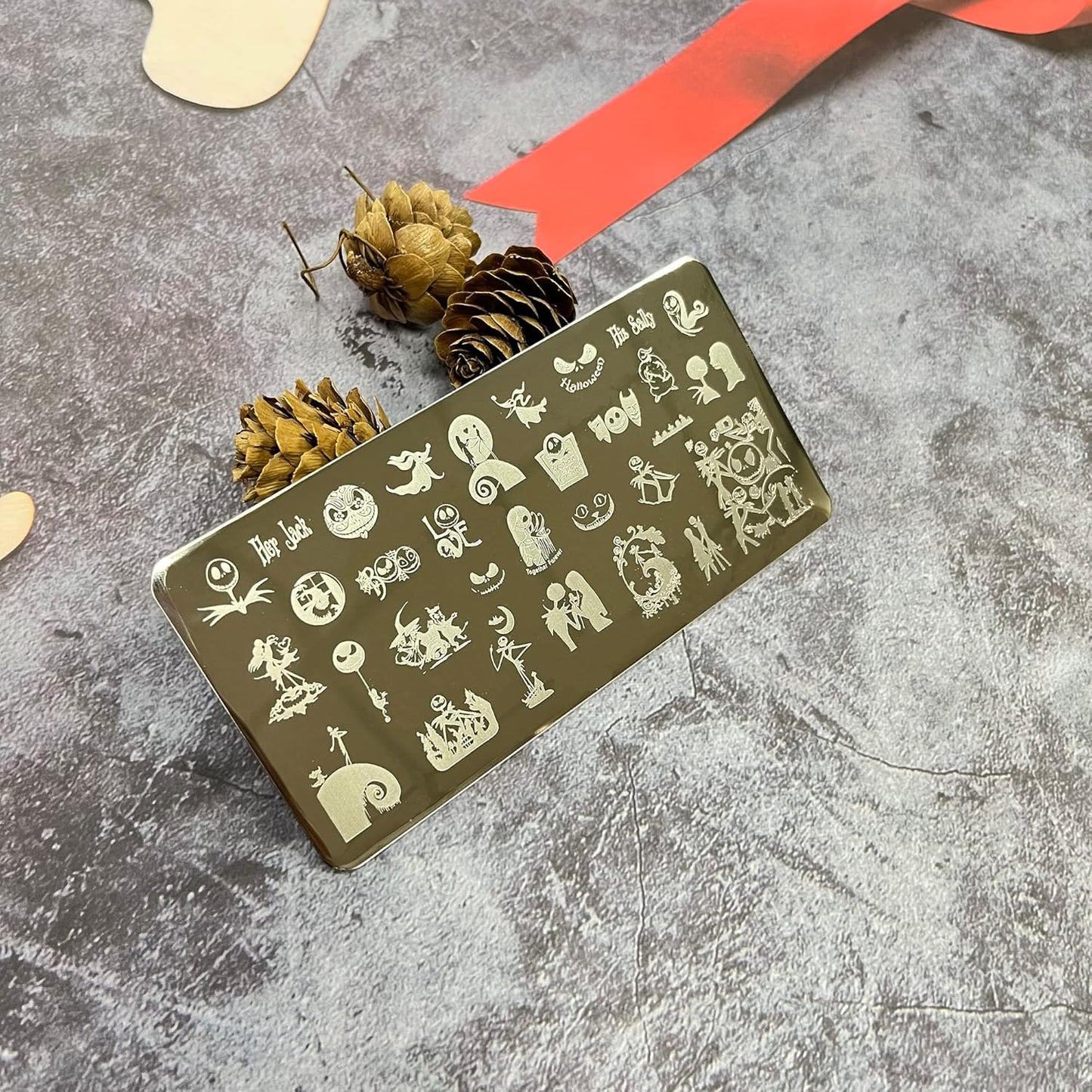 Halloween Nail Stamping Plate Nightmare Before Christmas Nails Stamping Kit The Day of Dead Ghost Holiday Nail Stamping Plate Nail Stamper Kit for Women Girls DIY Salon-Velvo Beauty