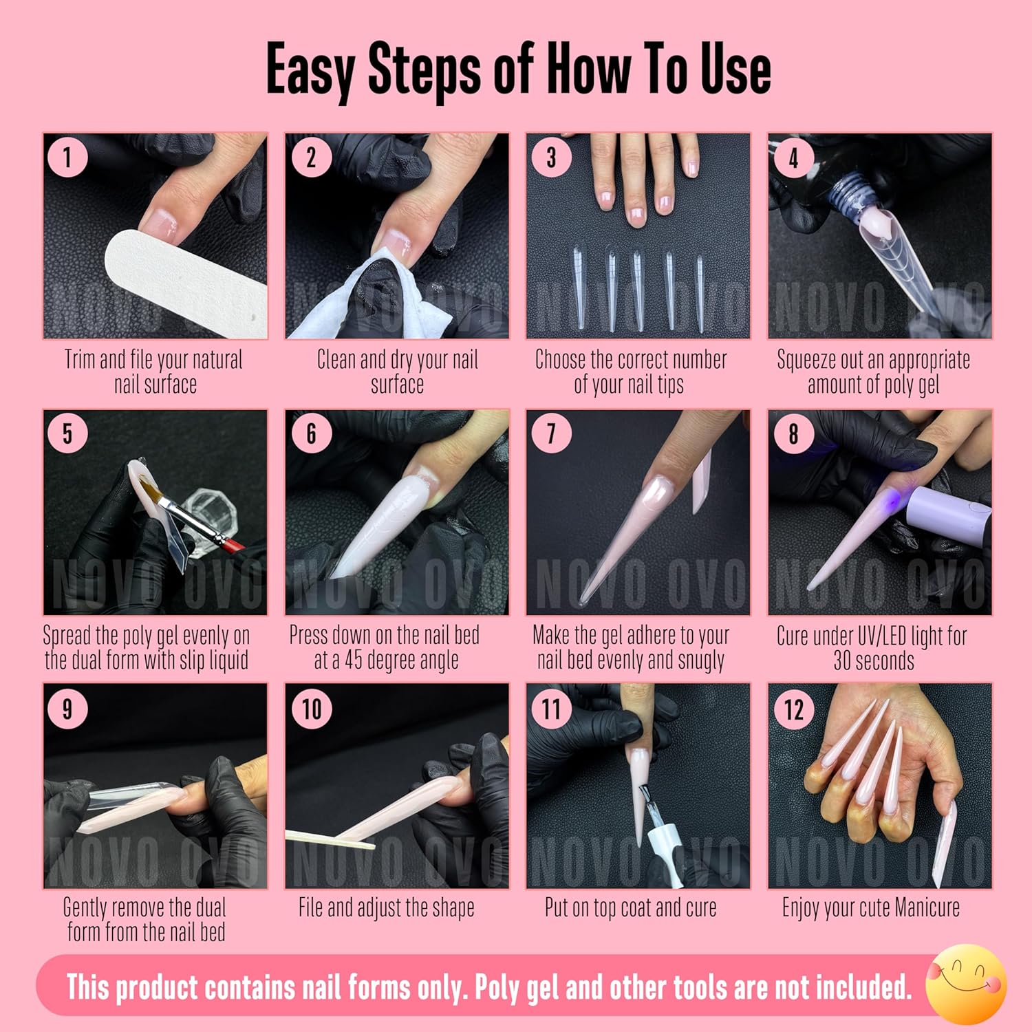 XXL XXXL Russian Almond/Coffin Nail Dual Forms for PolyGel Extension, NOT NAIL TIPS, Suitable for Harder/Builder/Poly Gel, Reusable Soft Gel Full Cover Molds 70 Pcs x 14 sizes-Velvo Beauty