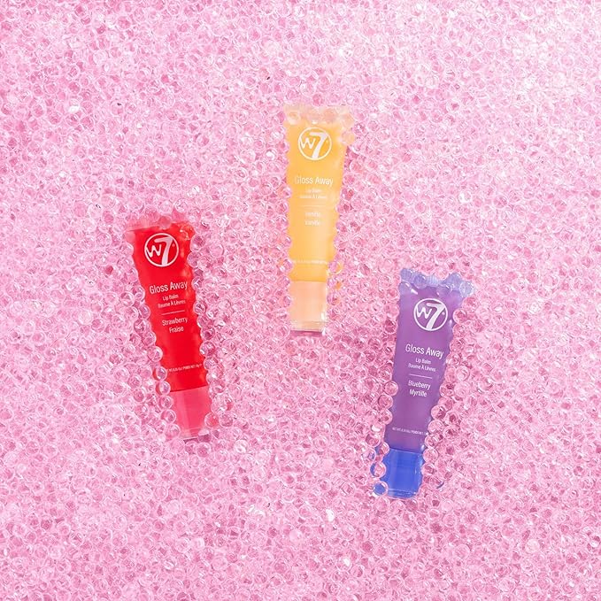W7 Gloss Away Lip Balm Trio - 3 Piece Set - Nourishing Lips Balms With Shea Butter - Blueberry, Vanilla, Strawberry-Velvo Beauty
