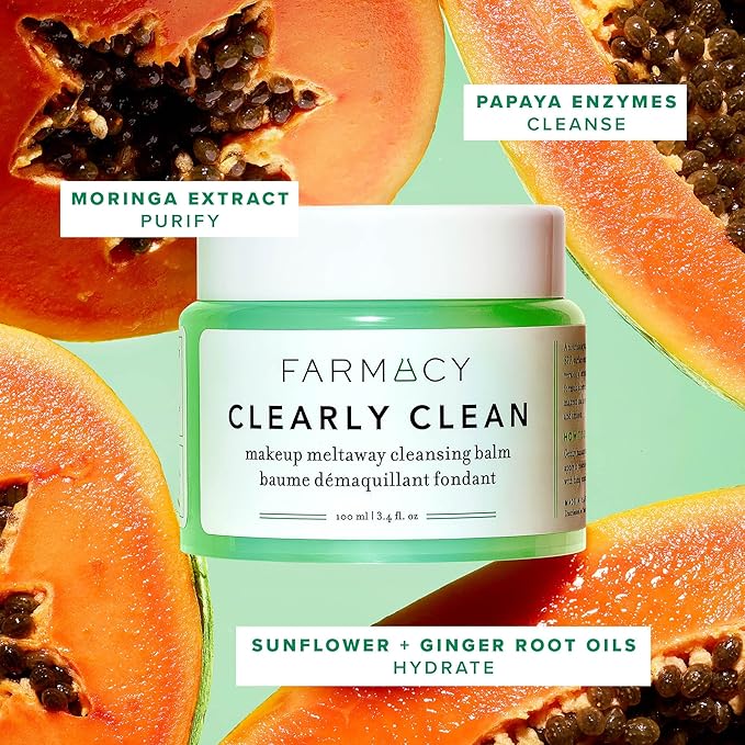 Farmacy Makeup Remover Cleansing Balm - Clearly Clean Sensitive Skin Makeup Remover + Oil Based Cleanser - Gentle Exfoliating Double Cleanser - Melts From Balm to Milky Lather - Fragrance Free (100ml)-Velvo Beauty