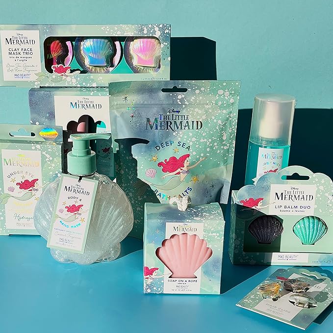 MAD BEAUTY Disney The Little Mermaid Lip Balm Duo 2-Pack, Cute Shell-Shaped Pots, Strawberry & Blueberry, Moisturize & Hydrate for Soft Fresh Lips, Great Gift, Adorable-Velvo Beauty
