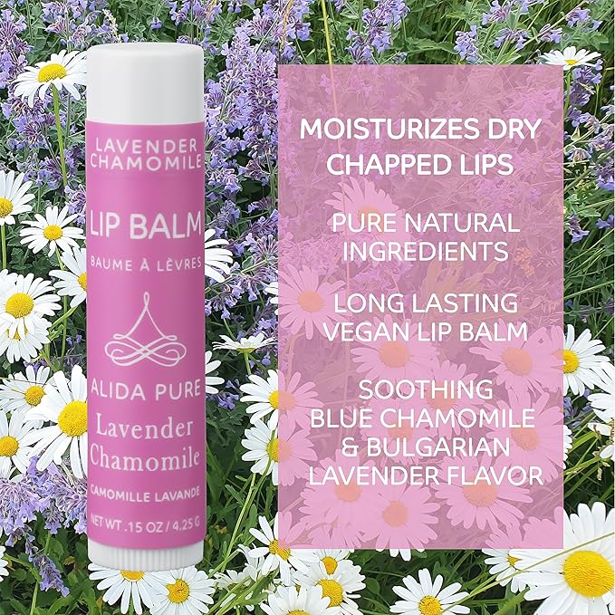 Vegan Lip Balm by PURE + SIMPLE Lavender Chamomile Lip Balm Collection, Cruelty Free Chapstick, Moisturize Dry, ed, or Chapped, Lips, 5 Tube Set.-Velvo Beauty