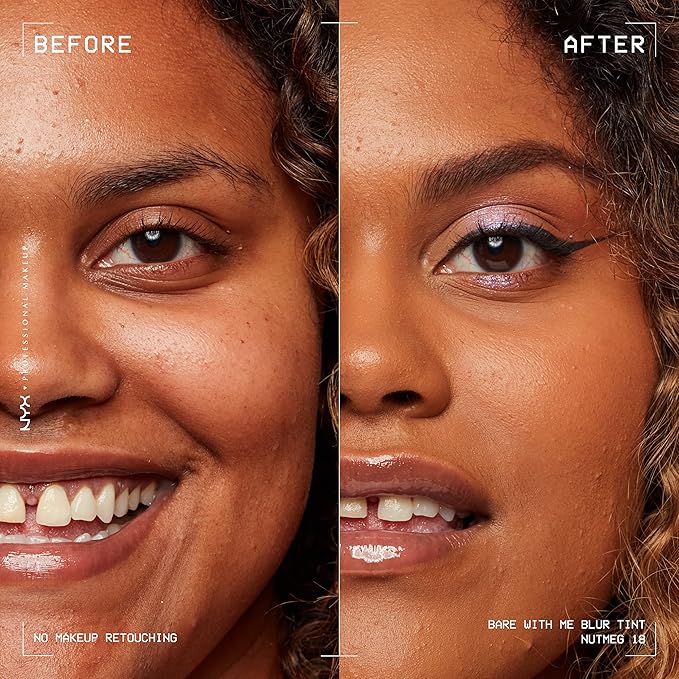 NYX PROFESSIONAL MAKEUP Bare With Me Blur Skin Tint Foundation Make Up with Matcha, Glycerin & Niacinamide - Nutmeg-Velvo Beauty