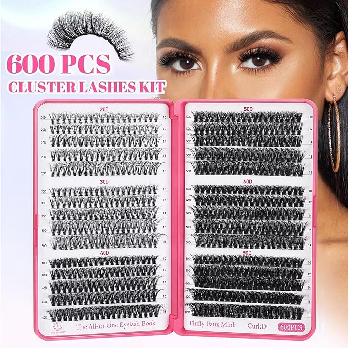 Bombshell Lash Clusters - Eyelash Clusters 20D+30D+40D+50D+60D+80D Wispy Individual Lashes D Curl Lash Extension 10-18MM Natural Lash Clusters DIY Cluster Eyelash Extensions for Beginners-Velvo Beauty