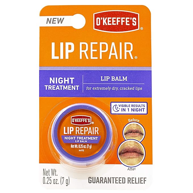 O'Keeffe's Lip Repair Night Treatment Lip Balm, 0.25 Ounce Jar, (Pack of 1)-Velvo Beauty
