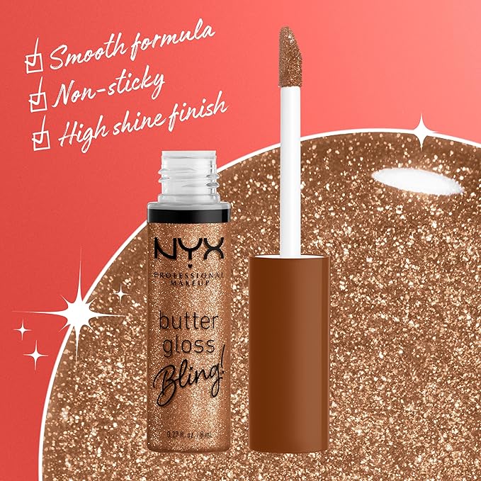 NYX PROFESSIONAL MAKEUP Butter Gloss Bling Lip Gloss, Non Sticky and Shiny Vegan Lip Makeup - Shimmer Down-Velvo Beauty