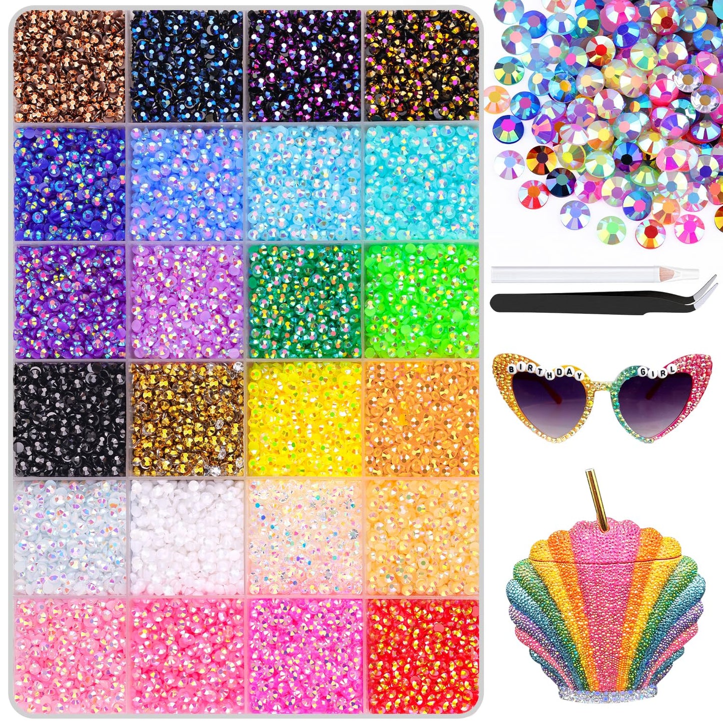 24000Pcs Resin Jelly Rhinestones with Tweezers for Crafting, Multi Colors 3mm Non Hotfix Flatback Gems, Bedazzling Crystal for DIY Crafts Clothing Tumblers Mugs Shoes Decor Nail Art-Velvo Beauty