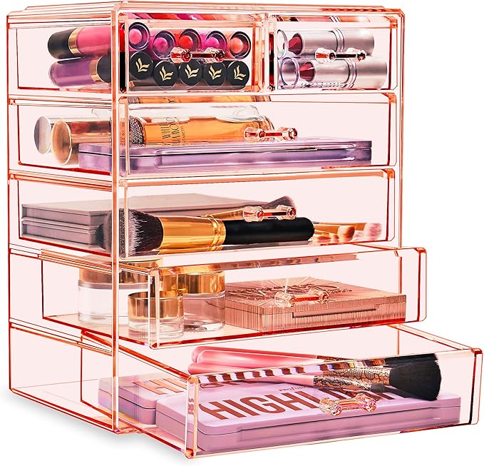 Sorbus Acrylic Makeup Organizer - Organization and Storage Case for Cosmetics Make Up & Jewelry - Big Clear Makeup Organizer for Vanity, Bathroom, College Dorm, Closet, Desk (4 Large, 2 Small Drawers)-Velvo Beauty