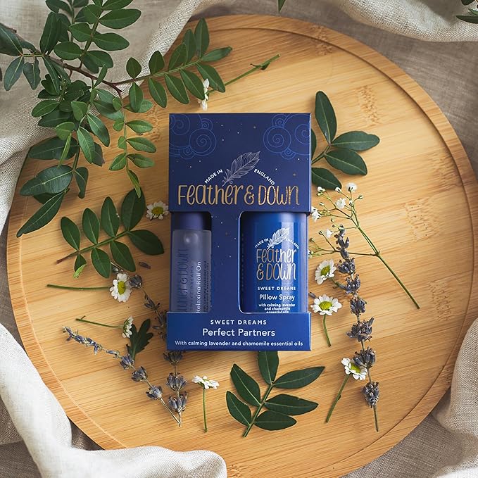 Feather & Down Sweet Dream Perfect Partners Gift Set: 50ml Pillow Spray & 10ml Roll-On, With Calming Lavender & Chamomile Essential Oils, Vegan & Cruelty Free-Velvo Beauty