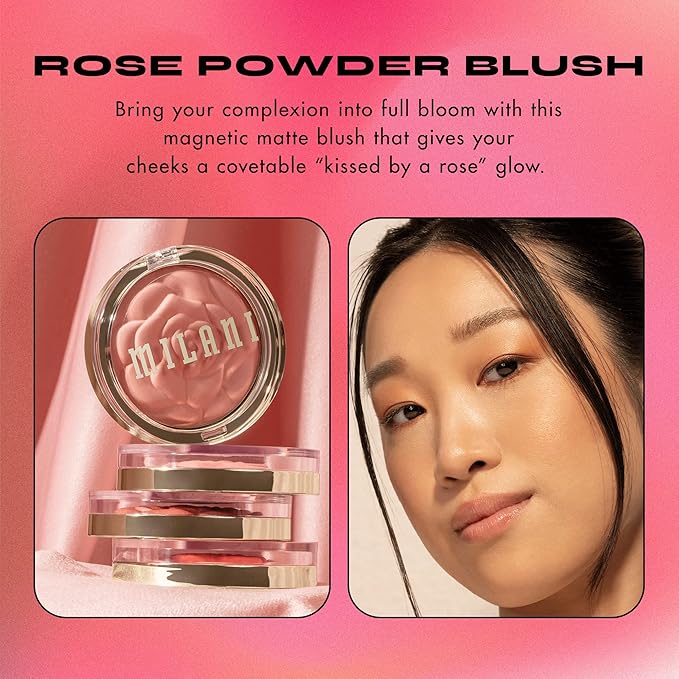 Milani Rose Blush, Powder Blush for Cheeks, Cruelty Free Makeup - Shape, Contour & Highlight Face for a Natural Matte Finish -Wild Rose-Velvo Beauty