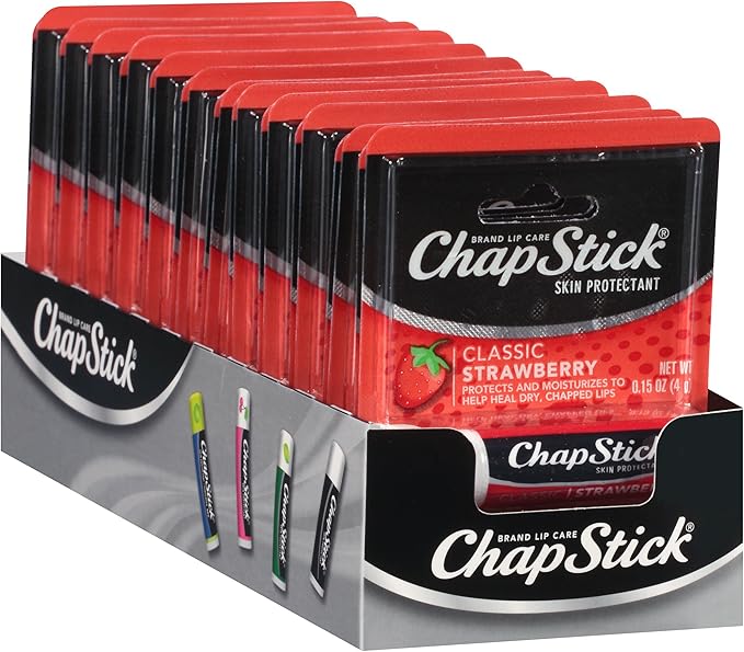 ChapStick Classic Skin Protectant (Strawberry, 0.15 Ounce Stick ,24 Count (Pack of 1)-Velvo Beauty