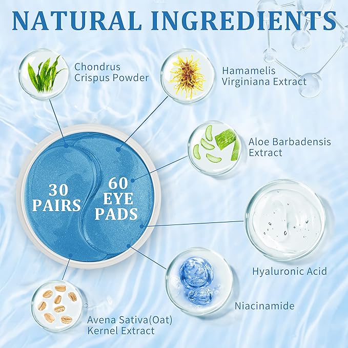 Under Eye Patches, Hyaluronic Acid Eye Mask, Collagen Eye Pads for Dark Circles, Eye Bags, Puffiness, Diminish Fine Lines and Wrinkles, Moisturize and Tighten Eye Skin for Men and Women-Velvo Beauty