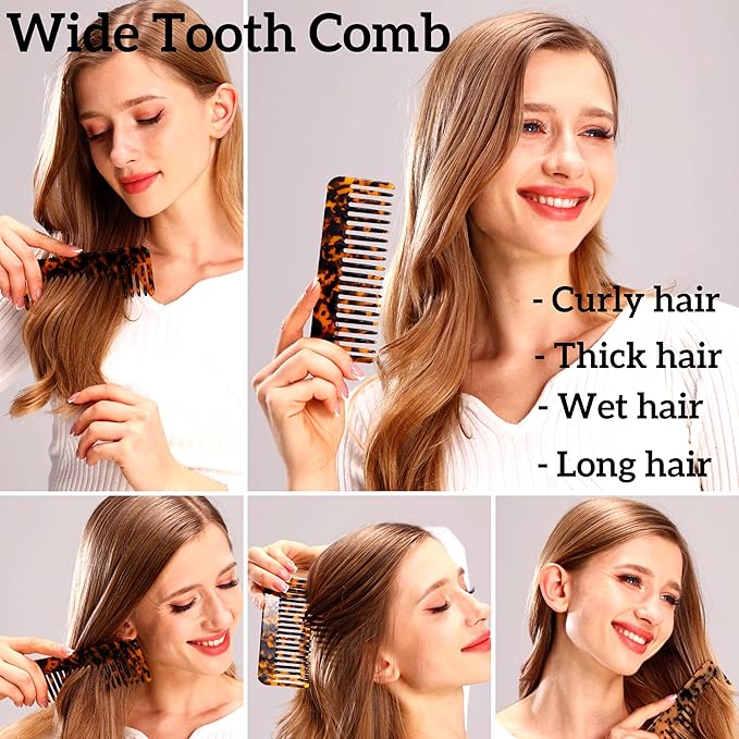 Fsmiling Wide Tooth Comb Large Detangling Comb Cellulose Detangler Comb for Women Thick Curly Wavy Wet Dry Hair 2 Pack,Tortoise shell-Velvo Beauty