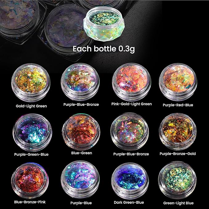 Chameleon Flakes & Chameleon Aurora Opal Flakes - Chameleon Flakes for Resin, Nails - Chameleon Mica Powder for Epoxy Resin, Paint-Velvo Beauty