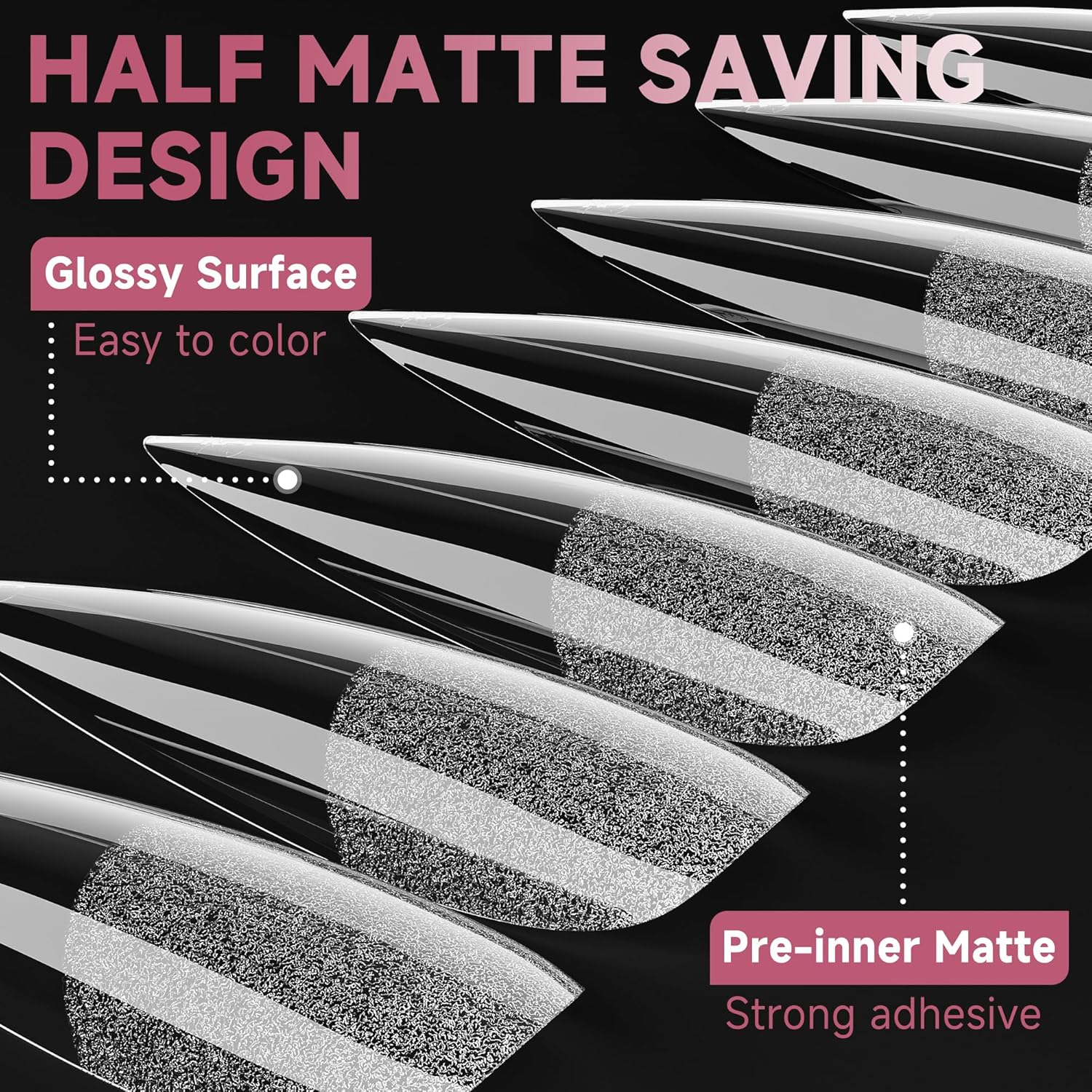 UNA GELLA Stiletto Gel Nail Tips Long: Full Cover 312pcs Half Matte Halloween Stiletto Gel Tips Press On Nails for Faster Gelly Nail Extension, Clear False Fake Acrylic Nails 12 Sizes for Her-Velvo Beauty