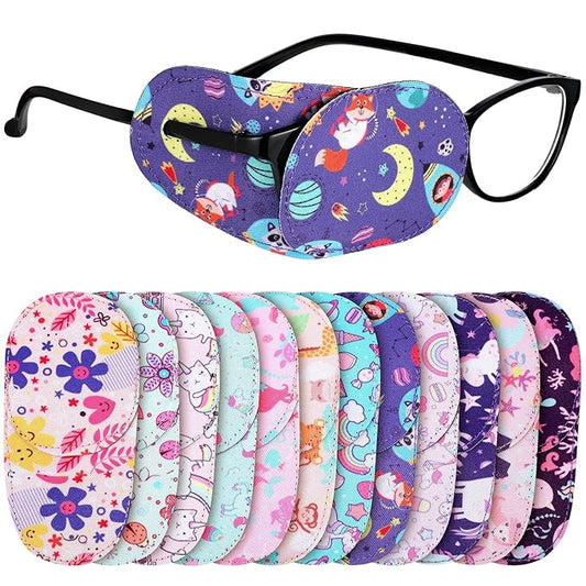 Newcotte 12 Pcs Eye Patch for Kids Girls Boys Reusable Eye Patch for Glasses over the Lens Colorful Eye Patch Toddler Eye Patch Adorable Kids Eye Patches Assorted Eye Patch Cover (Graceful)-Velvo Beauty