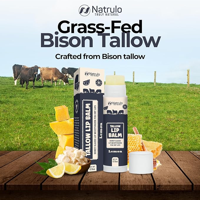 Beef Tallow Lip Balm – Natural Tallow Beeswax Chapstick – Hydrating Moisturizer Grass Fed Bison Tallow Balm Lip Care – Soothes Chapped, Dry Lips, Sensitive Skin – Long Lasting & Vitamin Rich USA-Made-Velvo Beauty