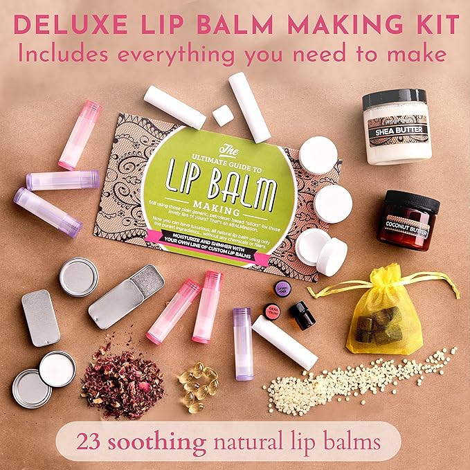 Deluxe Lip Balm Kit with Filling Tray, (77-Piece Set) For Making Your Very Own Clear & Colored DIY Lip Balms! | Includes Tubes, Bees Wax Pouch, 100% Pure Therapeutic Essential Oils & More-Velvo Beauty